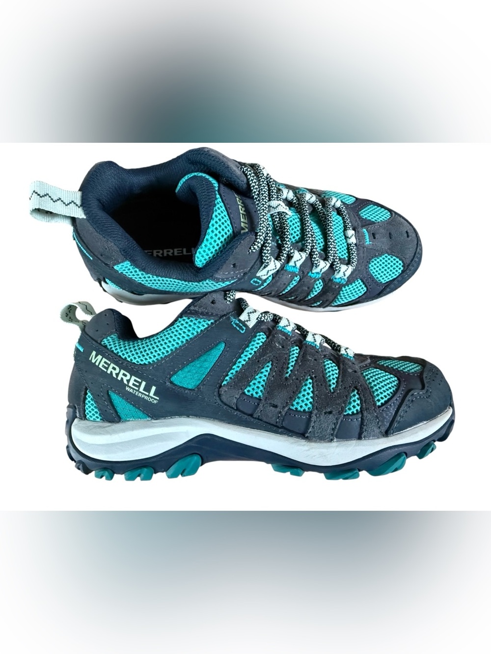 Merrell Accentor 3 WP Waterproof Hiking Shoes Teal / Navy / Blue Like New in Box - Picture 3 of 14